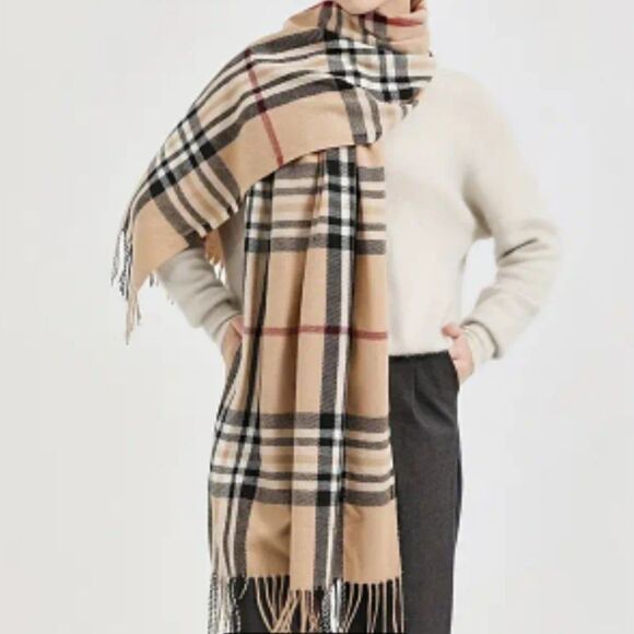 Chic Plaid Fringe Winter Scarf Super Soft Cashmere Feel Polyester - Picture 11 of 13